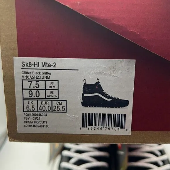 Vans SK8-Hi Mte 2.0 | Black | glitter | Men 7.5 Women 9 - New in box
