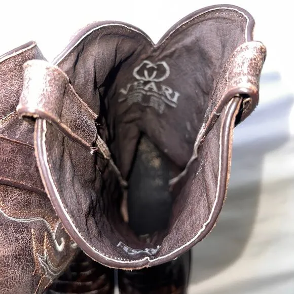 Veari Boots Mens Size 10.5 D Brown Croc Look Genuine Leather Design Western