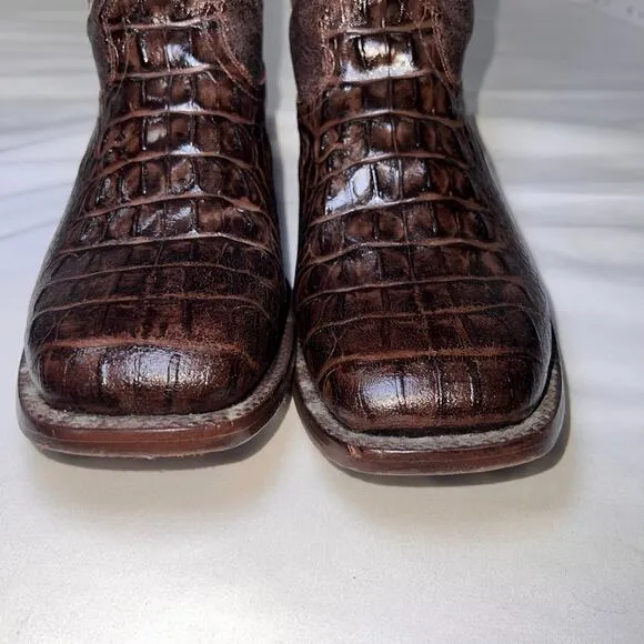 Veari Boots Mens Size 10.5 D Brown Croc Look Genuine Leather Design Western