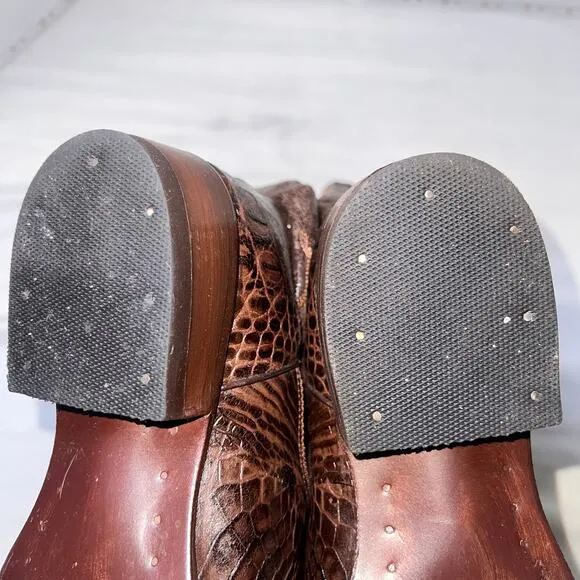 Veari Boots Mens Size 10.5 D Brown Croc Look Genuine Leather Design Western