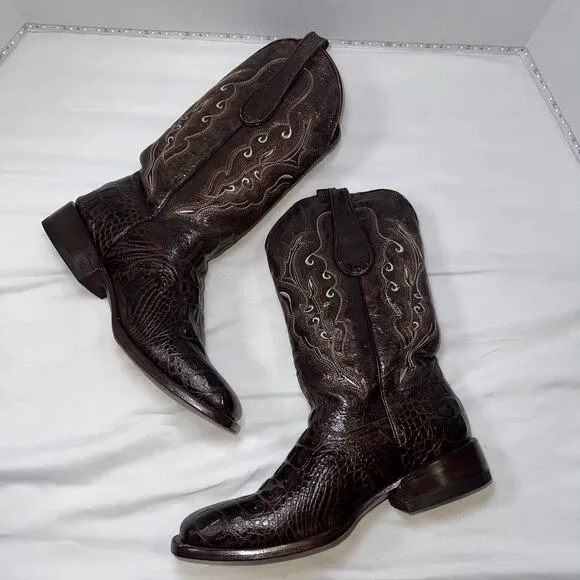 Veari Boots Mens Size 10.5 D Brown Croc Look Genuine Leather Design Western