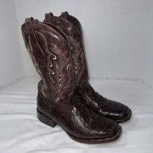 Veari Boots Mens Size 10.5 D Brown Croc Look Genuine Leather Design Western