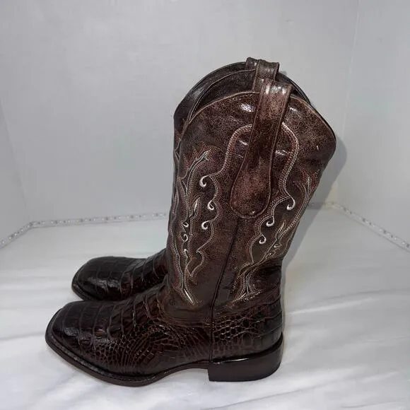 Veari Boots Mens Size 10.5 D Brown Croc Look Genuine Leather Design Western
