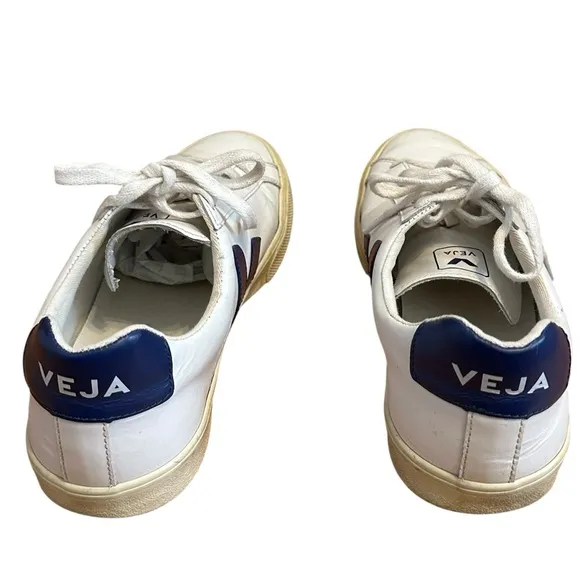 Veja White and Blue Classic Campo Sneakers Shoes Size 10