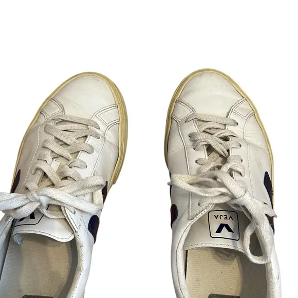 Veja White and Blue Classic Campo Sneakers Shoes Size 10
