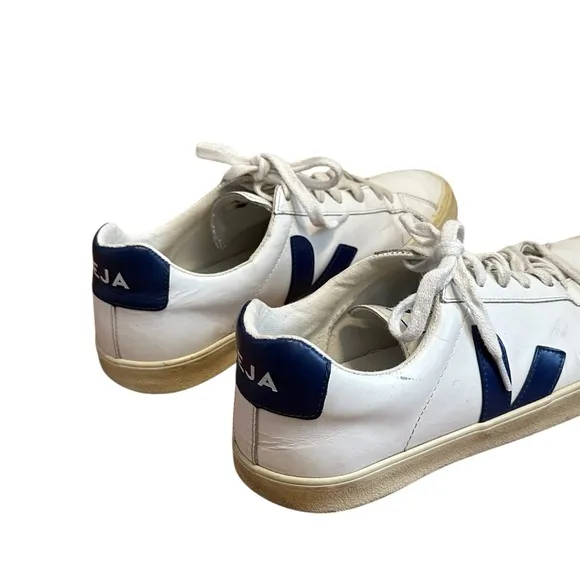 Veja White and Blue Classic Campo Sneakers Shoes Size 10