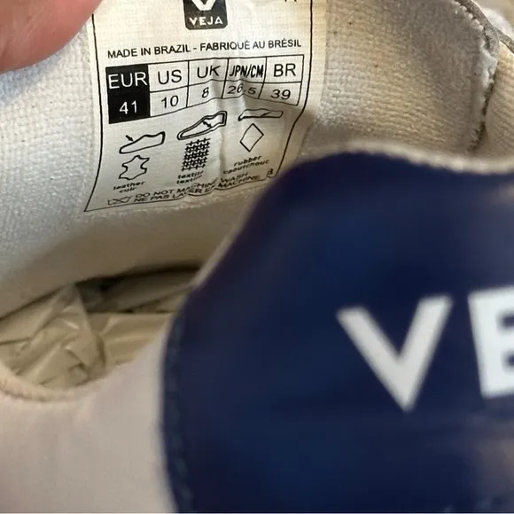 Veja White and Blue Classic Campo Sneakers Shoes Size 10