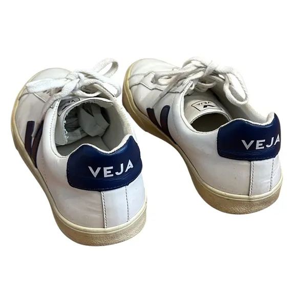 Veja White and Blue Classic Campo Sneakers Shoes Size 10