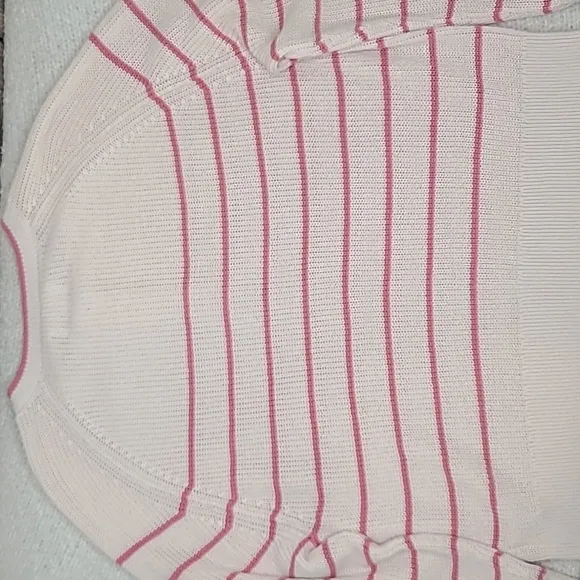 Velvet Kierra Long Sleeve Textured Cotton Henley Striped Sweater Ecru/Rose NWT