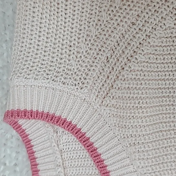 Velvet Kierra Long Sleeve Textured Cotton Henley Striped Sweater Ecru/Rose NWT