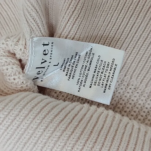 Velvet Kierra Long Sleeve Textured Cotton Henley Striped Sweater Ecru/Rose NWT