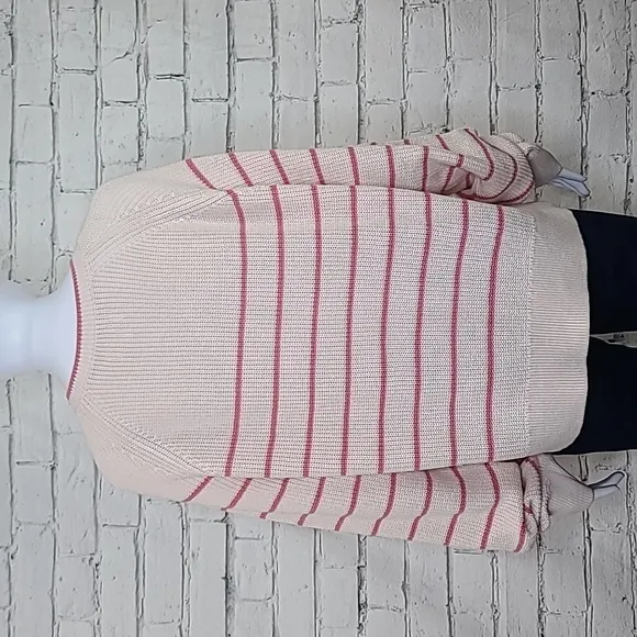 Velvet Kierra Long Sleeve Textured Cotton Henley Striped Sweater Ecru/Rose NWT
