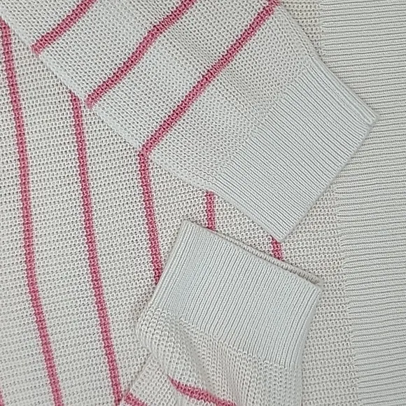 Velvet Kierra Long Sleeve Textured Cotton Henley Striped Sweater Ecru/Rose NWT