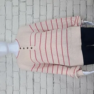 Velvet Kierra Long Sleeve Textured Cotton Henley Striped Sweater Ecru/Rose NWT