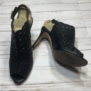 Vero Cuoio Black Leather Sling Back Embroidered Heels