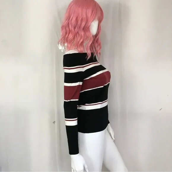 Veronica Beard Audrey Black Cream &amp; Brick Off The Shoulder Stripe Knit Sweater M