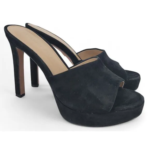 Veronica Beard Dali Platform Heels Black Suede Womens 7 Elegant Open-Toe Sandal