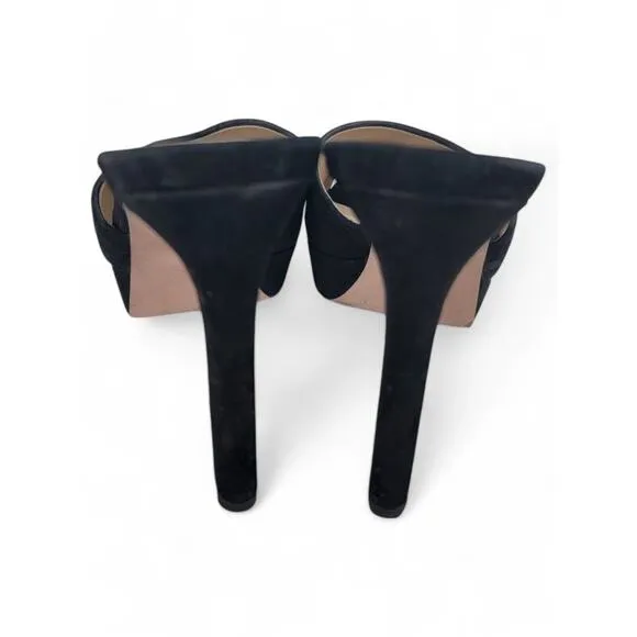 Veronica Beard Dali Platform Heels Black Suede Womens 7 Elegant Open-Toe Sandal