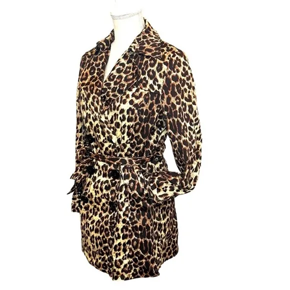 Vertigo Paris double breasted tie belt cheetah print trench coat Size M