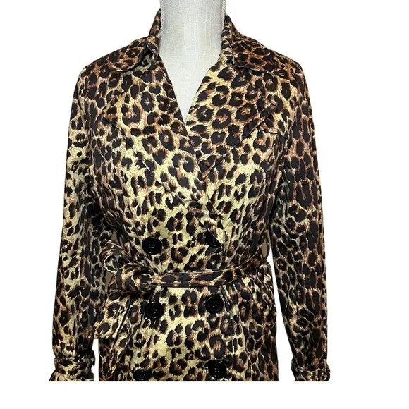Vertigo Paris double breasted tie belt cheetah print trench coat Size M