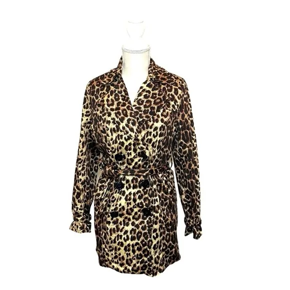Vertigo Paris double breasted tie belt cheetah print trench coat Size M