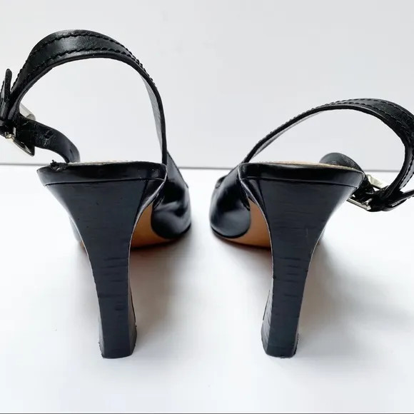 Via Spiga Black Leather Open Toe Slingback Sandals