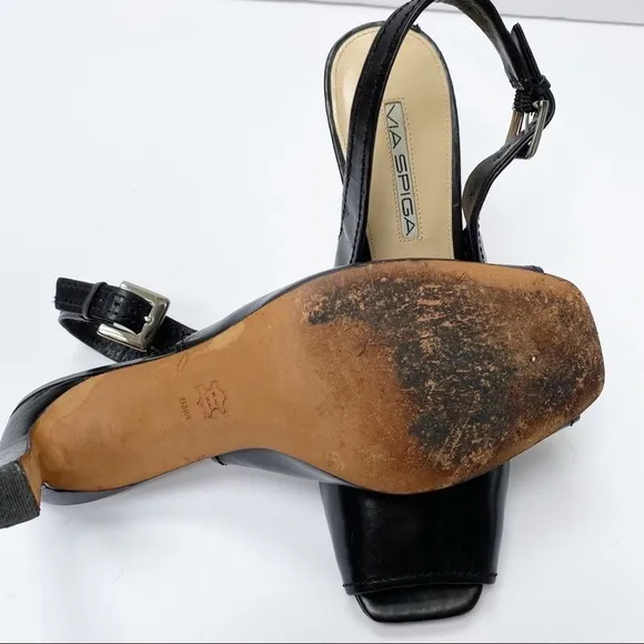 Via Spiga Black Leather Open Toe Slingback Sandals