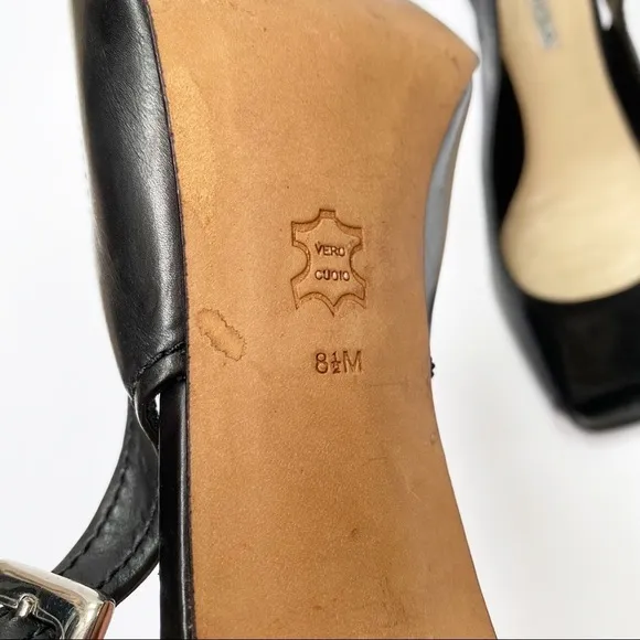 Via Spiga Black Leather Open Toe Slingback Sandals