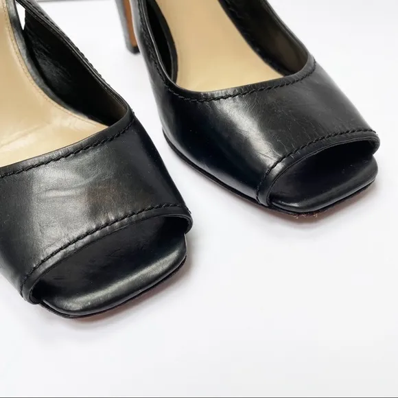 Via Spiga Black Leather Open Toe Slingback Sandals