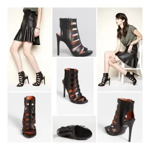 Via SPIGA Nya Black Leather Caged Bootie