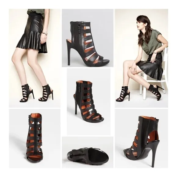Via SPIGA Nya Black Leather Caged Bootie