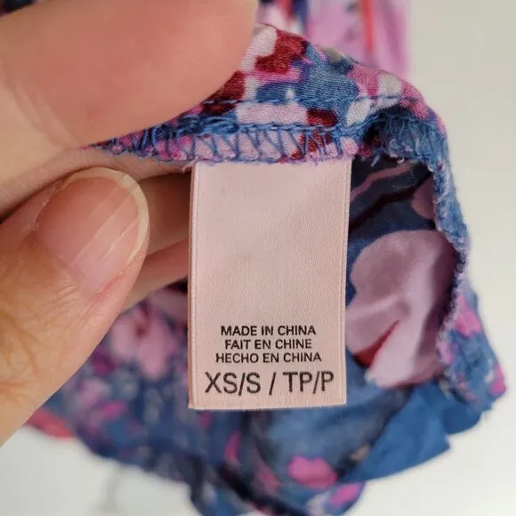 Victoria's Secret Blue Pink Floral Open Kimono PJ Sleep Gown Robe Sz XS / Small