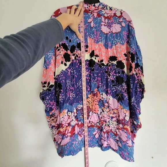Victoria's Secret Blue Pink Floral Open Kimono PJ Sleep Gown Robe Sz XS / Small