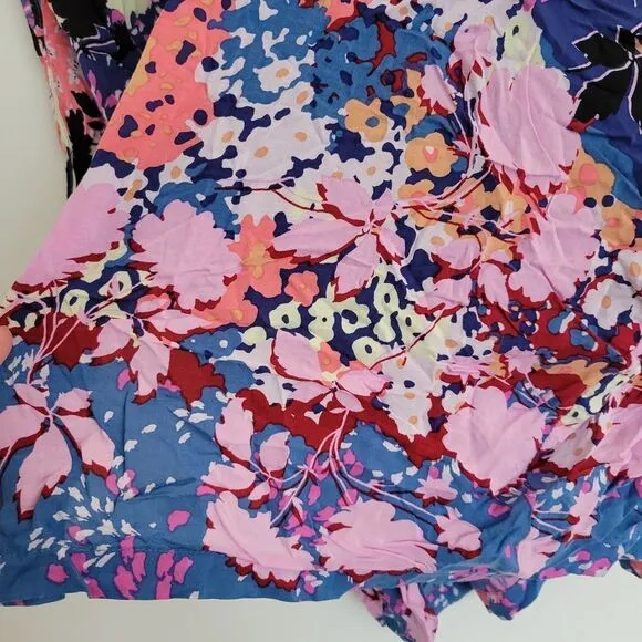 Victoria's Secret Blue Pink Floral Open Kimono PJ Sleep Gown Robe Sz XS / Small