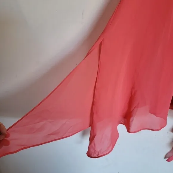 Victoria's Secret Collection Coral Pink Strappy Night Gown Sheer Dress Sz Small