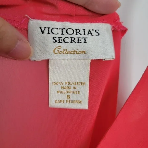 Victoria's Secret Collection Coral Pink Strappy Night Gown Sheer Dress Sz Small