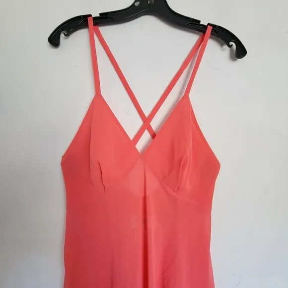 Victoria's Secret Collection Coral Pink Strappy Night Gown Sheer Dress Sz Small