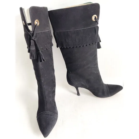 Vince Camuto IMAGINE Suede All Leather Western Boho Chic Fringe High Heel Boots