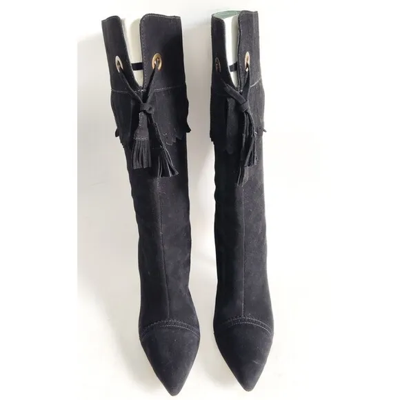Vince Camuto IMAGINE Suede All Leather Western Boho Chic Fringe High Heel Boots