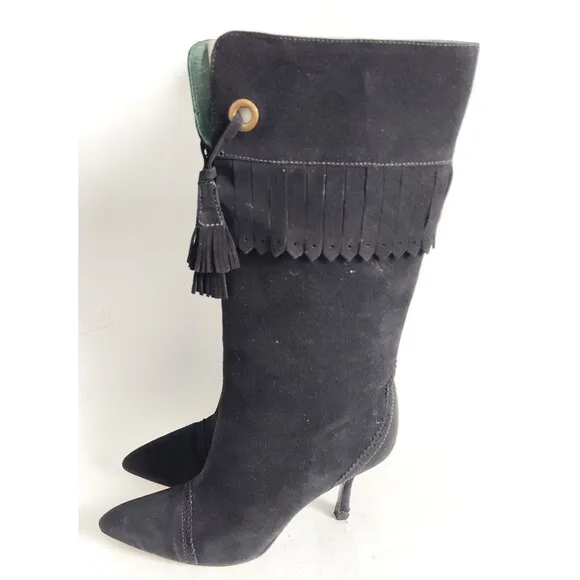 Vince Camuto IMAGINE Suede All Leather Western Boho Chic Fringe High Heel Boots