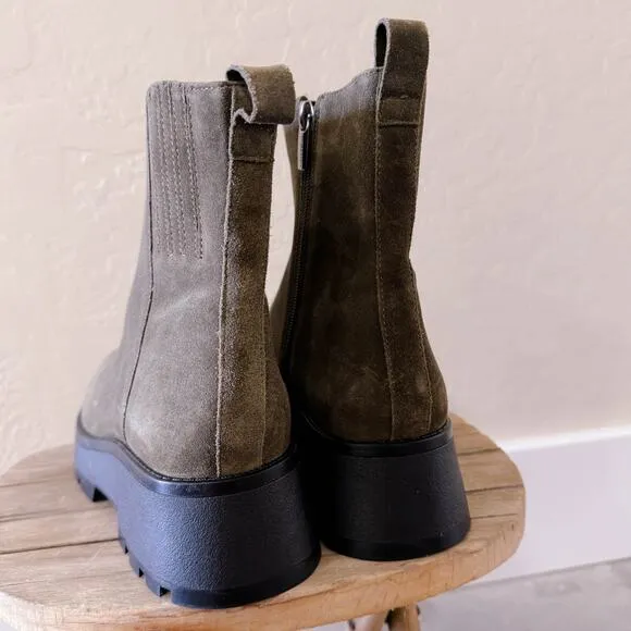 Vince Camuto Neframes Leather Suede Chelsea Ankle Boots Army Green Olive 6.5 NWT