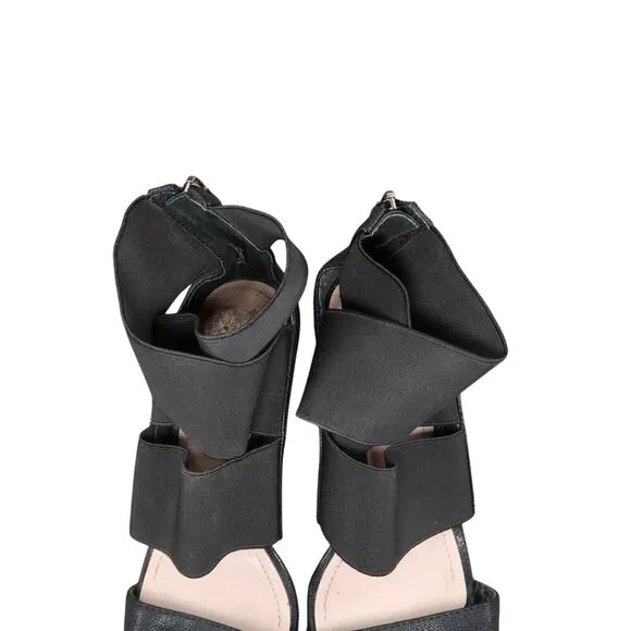 Vince Camuto Shoes Womens 8 Pump Stiletto Heel Zip Open Toe Black Straps Ondetti