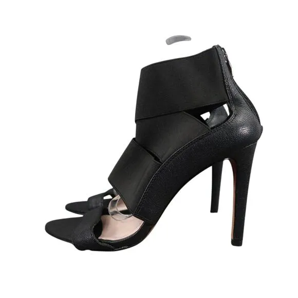 Vince Camuto Shoes Womens 8 Pump Stiletto Heel Zip Open Toe Black Straps Ondetti
