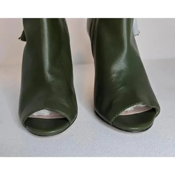 Vince Camuto Womens Kevia Boot Camo Olive Leather Open Toe Stiletto Bootie Sz 7