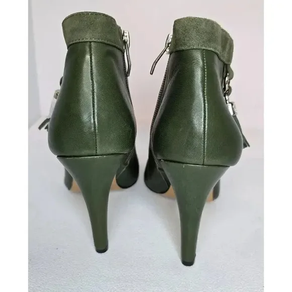 Vince Camuto Womens Kevia Boot Camo Olive Leather Open Toe Stiletto Bootie Sz 7