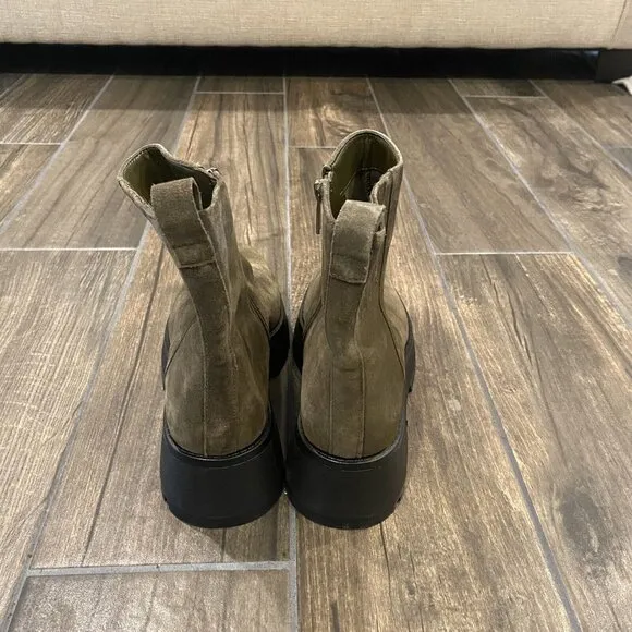 Vince Camuto Womens Neframes Ankle Boots Wedge Heel Army Green Suede Zip 6.5M
