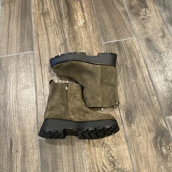 Vince Camuto Womens Neframes Ankle Boots Wedge Heel Army Green Suede Zip 6.5M