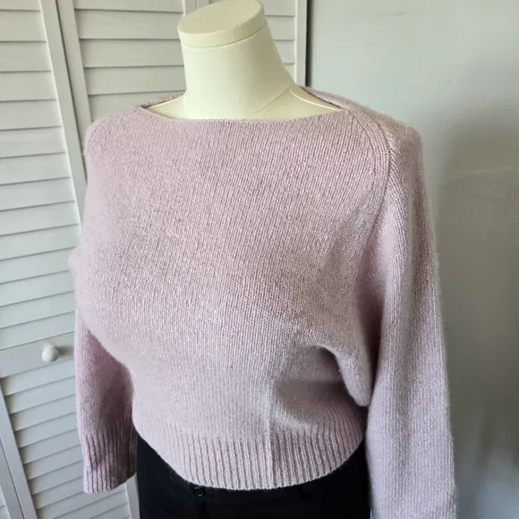 Vince Cropped Boat-neck Cashmere Sweater Pink Champagne Women's S Quiet Luxury