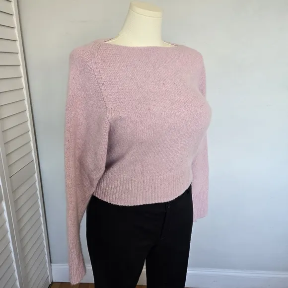 Vince Cropped Boat-neck Cashmere Sweater Pink Champagne Women's S Quiet Luxury