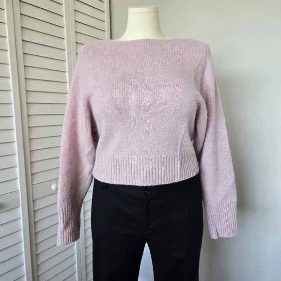 Vince Cropped Boat-neck Cashmere Sweater Pink Champagne Women's S Quiet Luxury